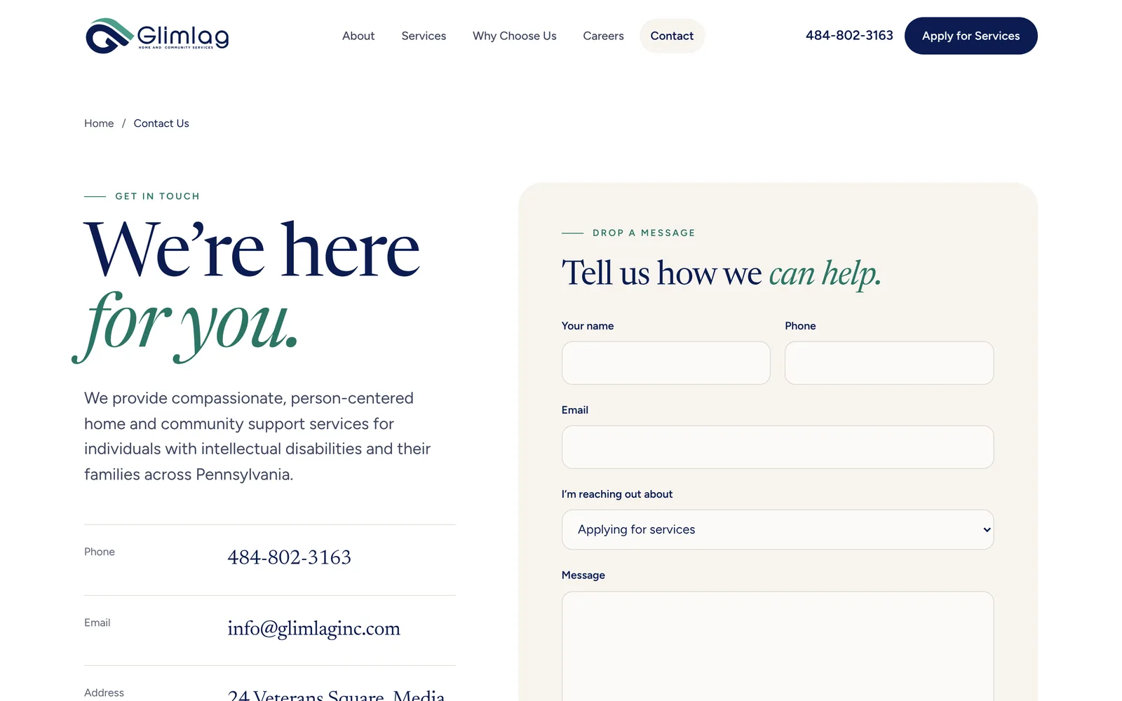 Contact page with enquiry form