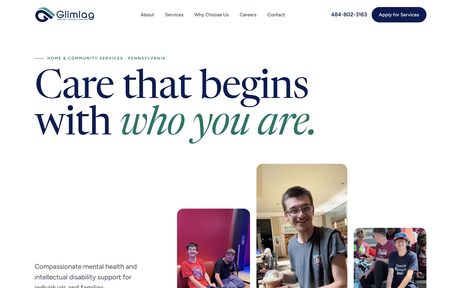 Glimlag homepage: Care that begins with who you are.