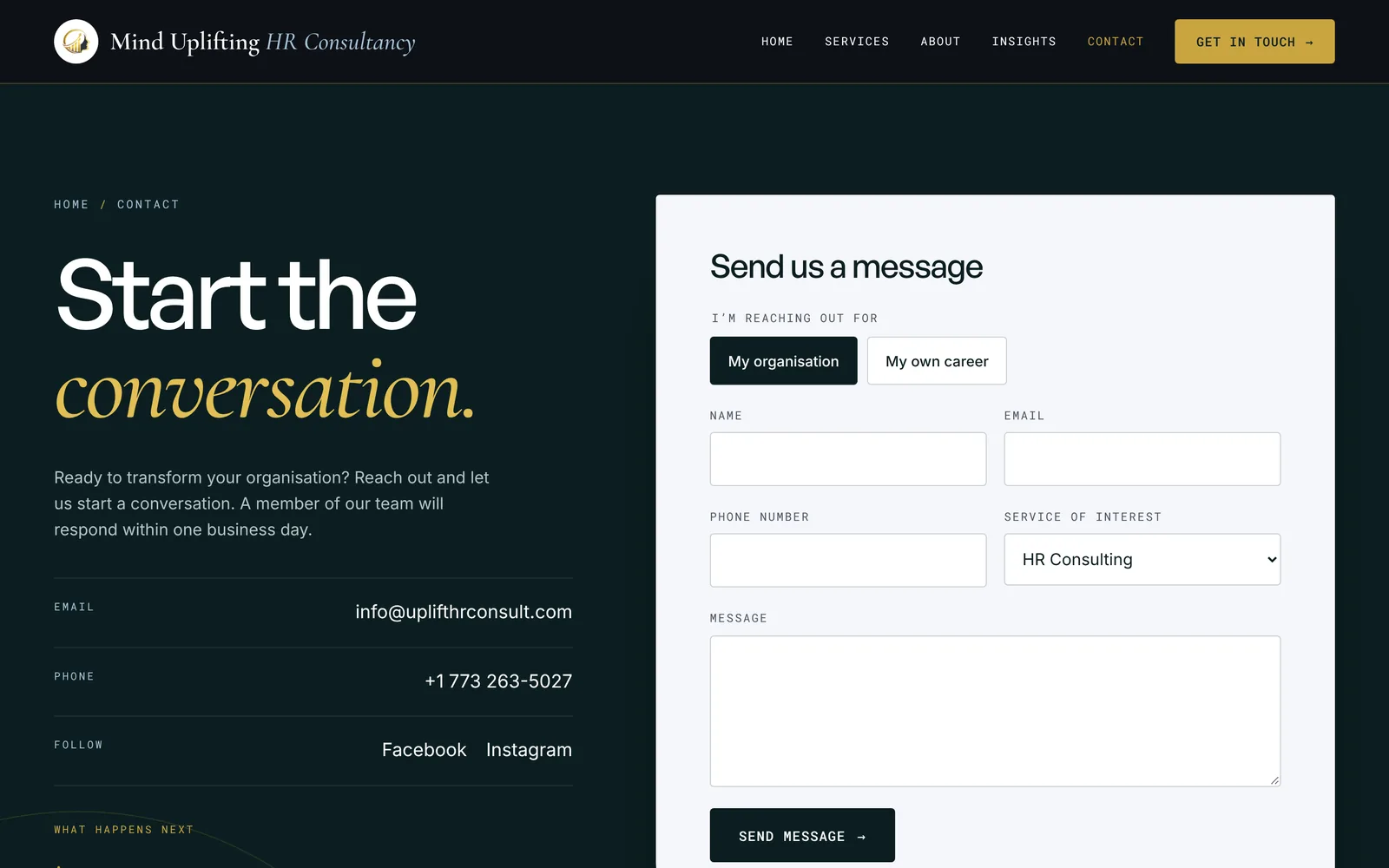 Contact page with enquiry form