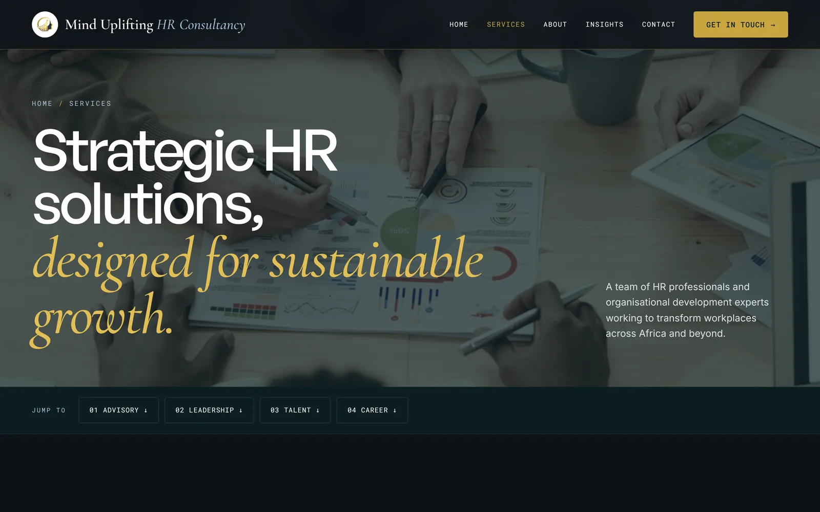 Services page header