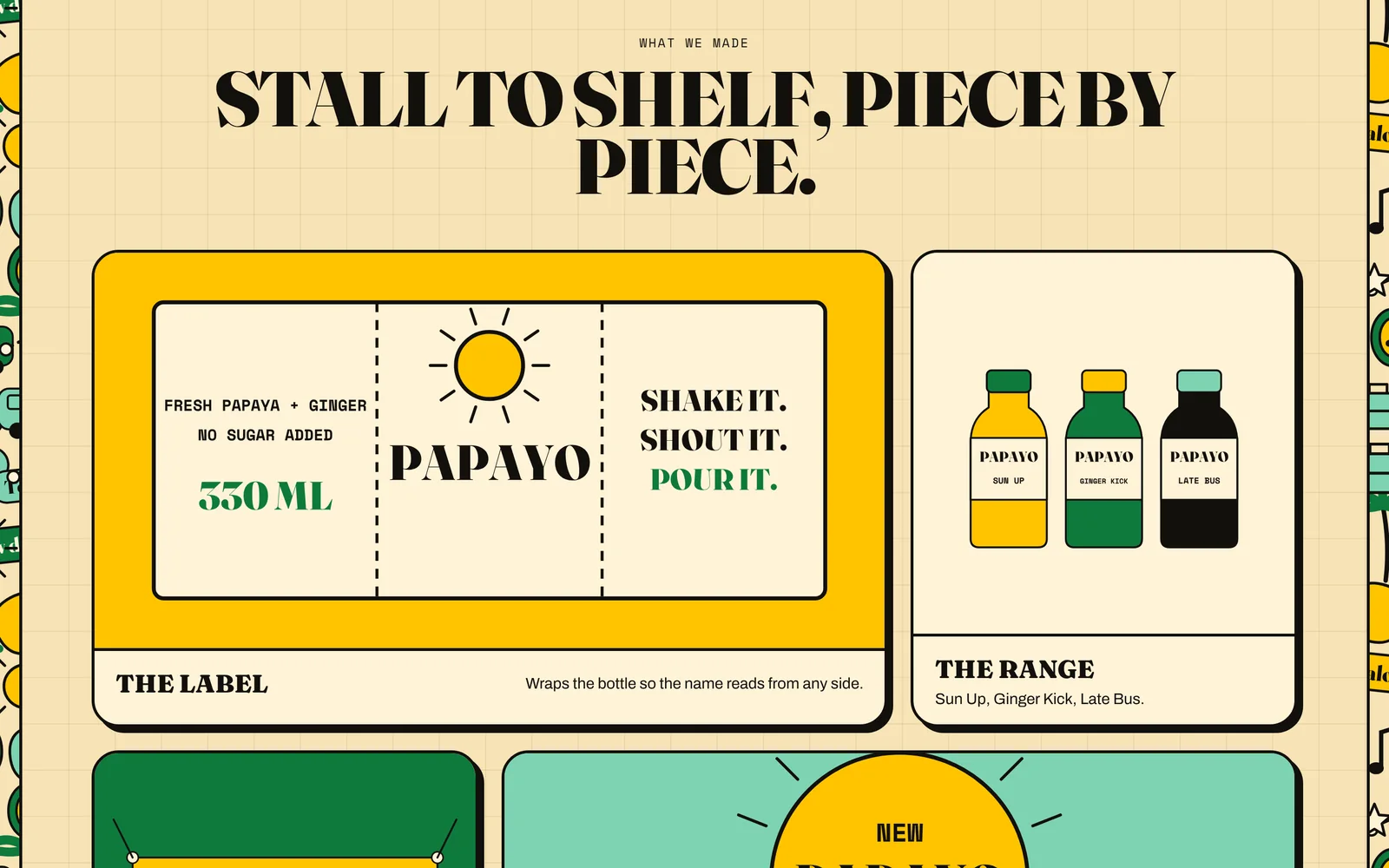 Papayo case study: the label, the range, the stall banner and the shelf wobbler